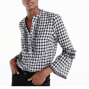 J. Crew Gingham Embroidered Blouse.